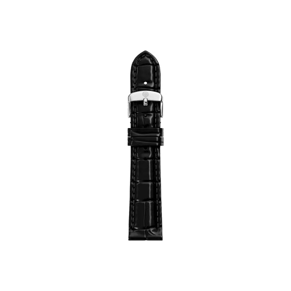 Michele 16mm Glossy Black Crocodile Watch Strap