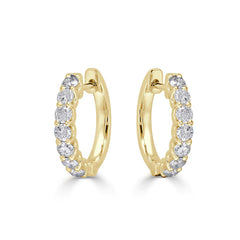 18k Gold Diamond Huggie Earrings in Yellow Gold - 1/2"