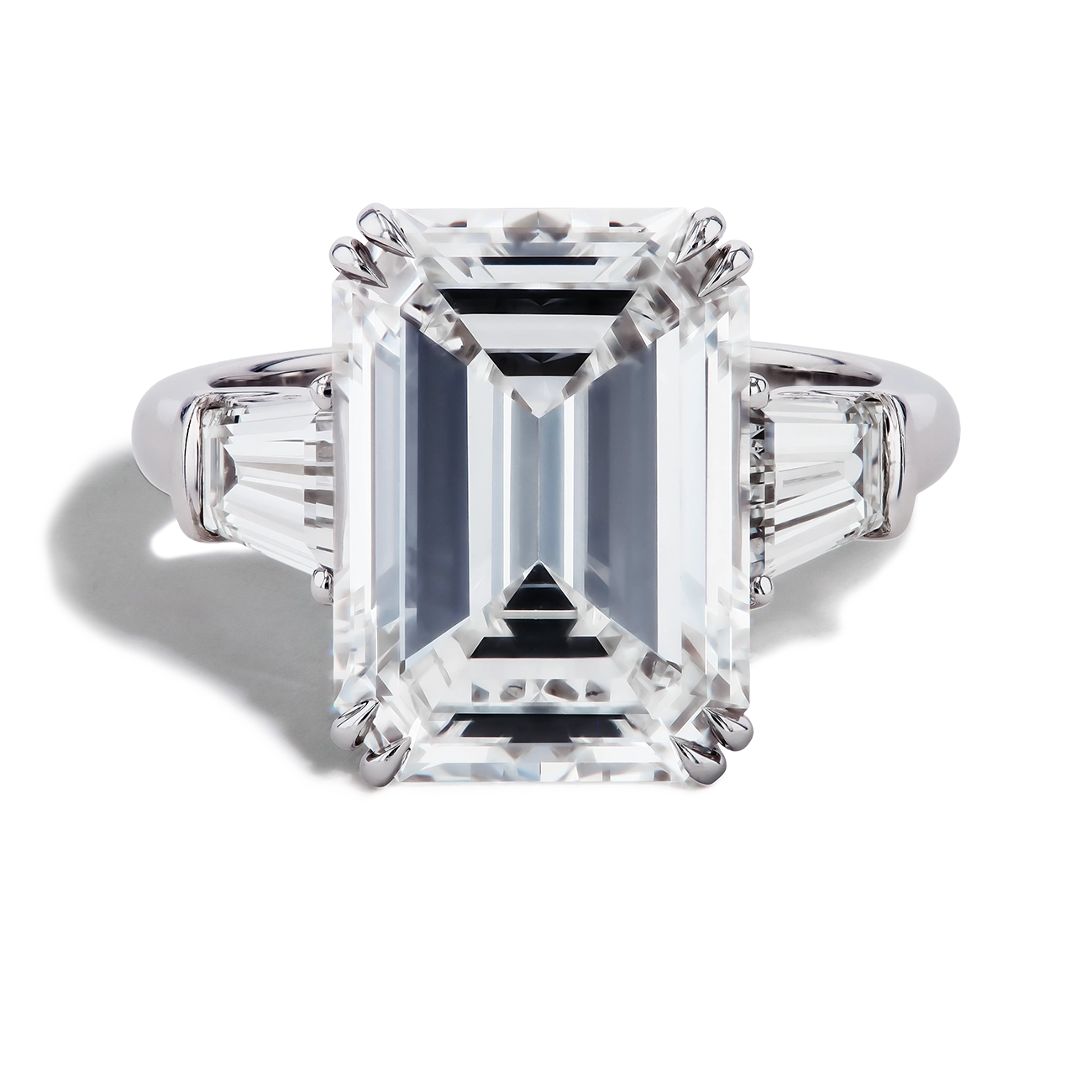 7 Carat Emerald Diamond Three Stone Ring