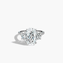 3 Carat Elongated Cushion Three Stone Engagement Ring