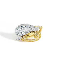 White and Yellow Diamond Double Pear Ring