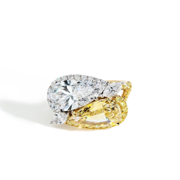White and Yellow Diamond Double Pear Ring