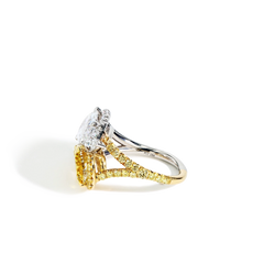 White and Yellow Diamond Double Pear Ring