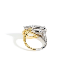 White and Yellow Diamond Double Pear Ring