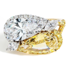 White and Yellow Diamond Double Pear Ring