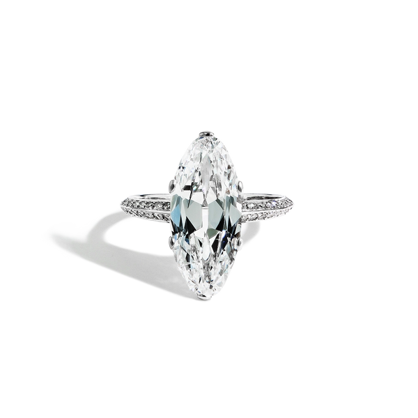 3.47 Carat Antique Oval Diamond Engagement Ring in 18K White Gold
