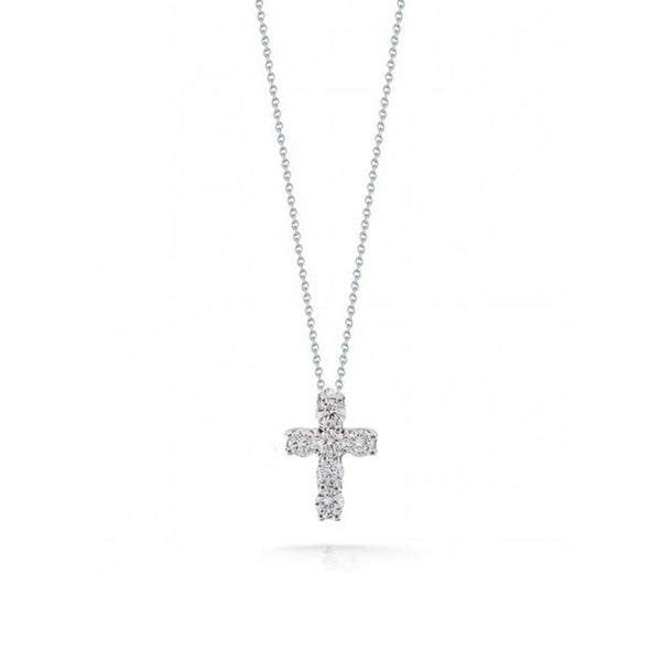 Roberto Coin Tiny Treasures White Gold Large Diamond Cross Pendant Necklace