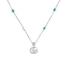 Gucci GG Marmont Mother of Pearl & Topaz Double G Pendant Necklace