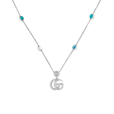 Gucci GG Marmont Mother of Pearl & Topaz Double G Pendant Necklace - Gucci product