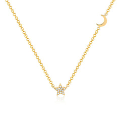 EF Collection Small Star and Moon Diamond Necklace