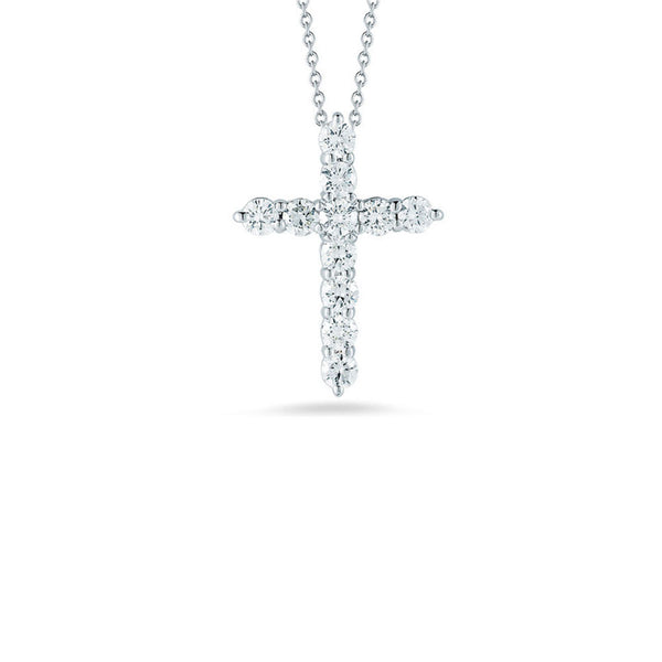 Roberto Coin Tiny Treasures White Gold Diamond Cross Pendant Necklace