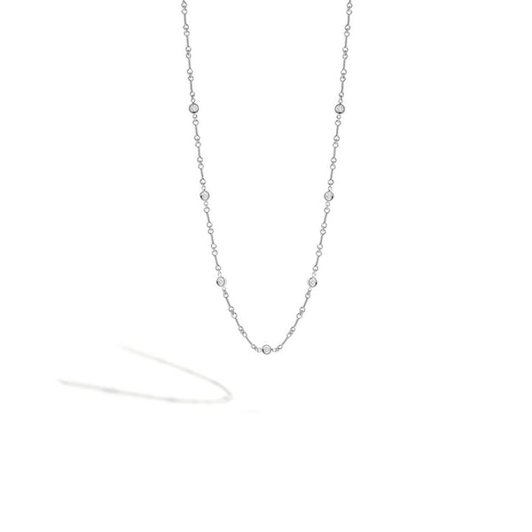 Roberto Coin White Gold 7 Station Bezel Set Diamond Bone Necklace 18"