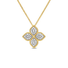 Roberto Coin Princess Flower Yellow Gold Large Diamond Pendant Necklace