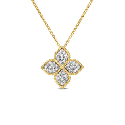 Roberto Coin Princess Flower Yellow Gold Large Diamond Pendant Necklace - Roberto Coin product