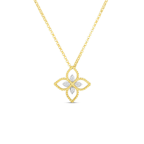 Roberto Coin Principessa Flower Necklace in Yellow Gold