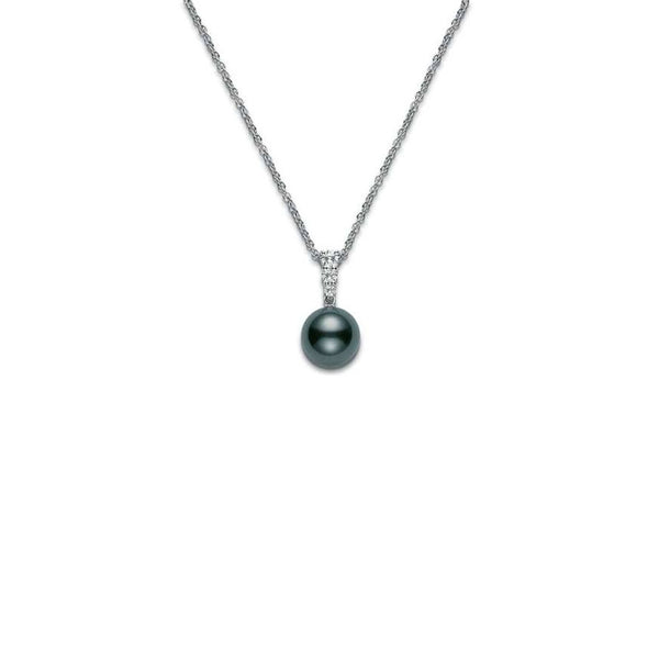 Mikimoto Black South Sea Pearl and Diamond Pendant Necklace 10-11mm