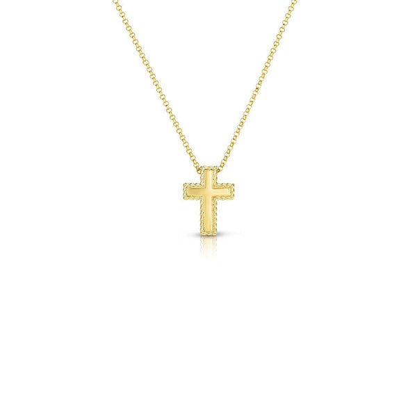 Roberto Coin Yellow Gold Small Block Cross Pendant Necklace