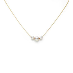 Mikimoto Yellow Gold Three Pearl Station Necklace