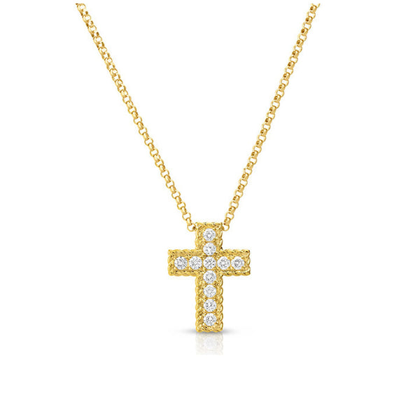 Roberto Coin Yellow Gold Small Diamond Cross Pendant Necklace