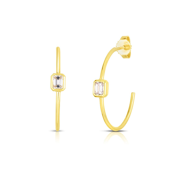 Roberto Coin Classic Diamond Emerald Cut Hoop Earrings