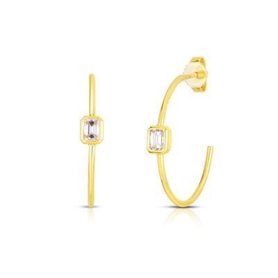 Roberto Coin Classic Diamond Emerald Cut Hoop Earrings - Roberto Coin product