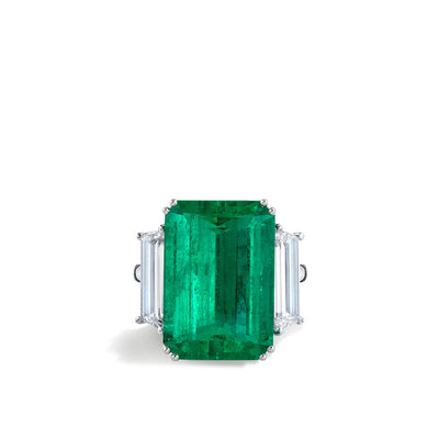 Colombian Emerald Three Stone Ring in Platinum - 11.47ctw - Private Label product