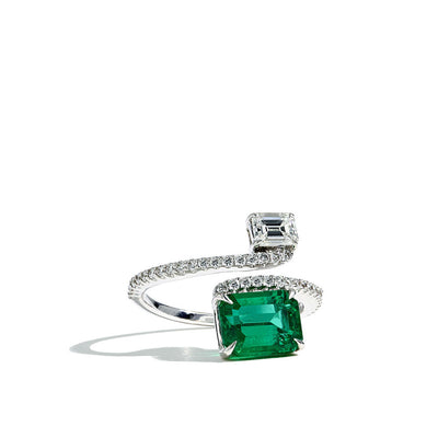 2 Carat Green Emerald and Diamond Bypass Ring - Private Label product