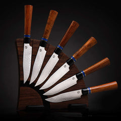 William Henry Ironwood Handle Steak Knives With Walnut Base
