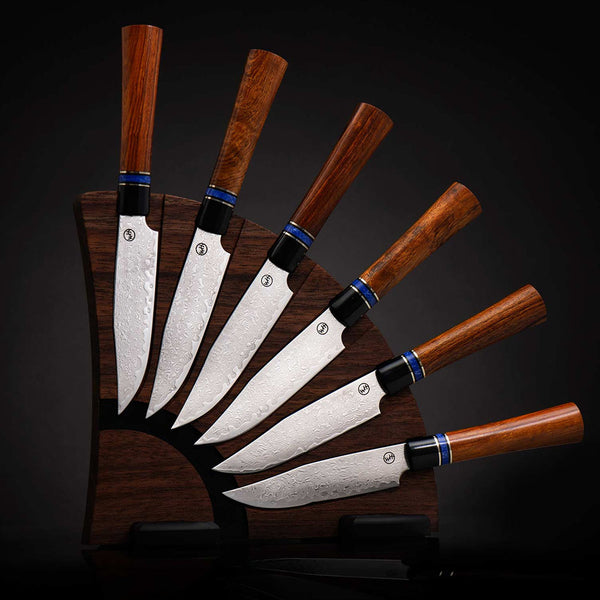 William Henry Ironwood Handle Steak Knives With Walnut Base