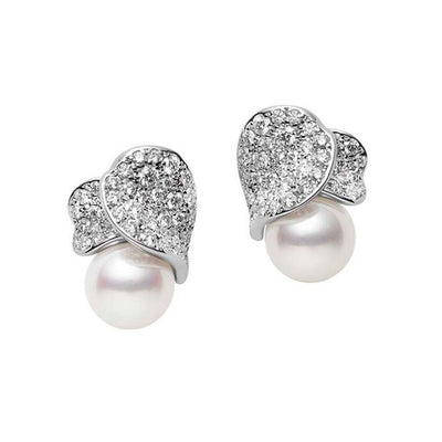 Mikimoto Les Petales Place Vendome Pearl & Diamond Stud Earrings - Mikimoto product