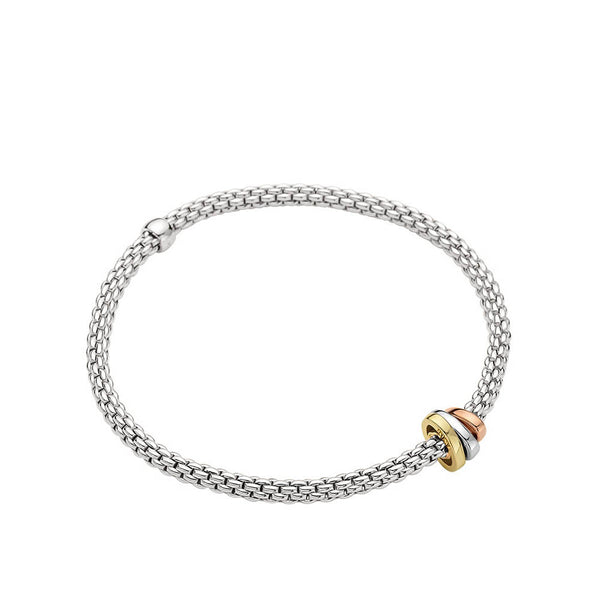 Fope Flex It Prima Tri-Color Rondel Bracelet in 18K White Gold