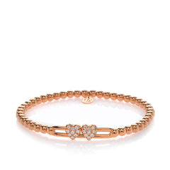 Hulchi Belluni Tresore Gold Diamond Double Hearts Stretch Bracelet