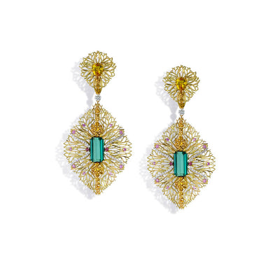 Robert Pelliccia 4.88ctw Emerald and Pink Tourmaline Dangle Earrings - Robert Pelliccia product