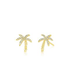 EF Collection Palm Tree Diamond and Gold Stud Earrings