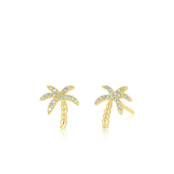 EF Collection Palm Tree Diamond and Gold Stud Earrings