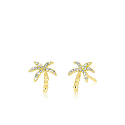 EF Collection Palm Tree Diamond and Gold Stud Earrings - EF Collection product