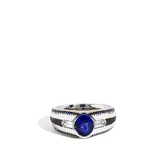 Robert Pelliccia Oval Blue Sapphire and Bullet Diamond Men's Ring
