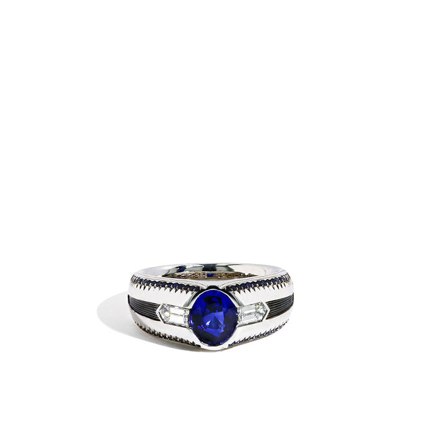 Robert Pelliccia Oval Blue Sapphire and Bullet Diamond Men's Ring