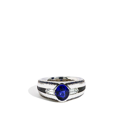 Robert Pelliccia Oval Blue Sapphire and Bullet Diamond Men's Ring - Robert Pelliccia product