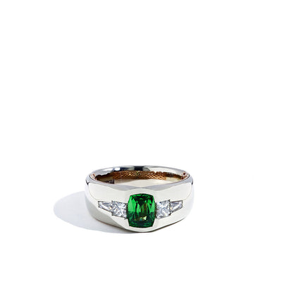 Robert Pelliccia Cushion Cut Tsavorite and Diamond Men's Ring - Robert Pelliccia product
