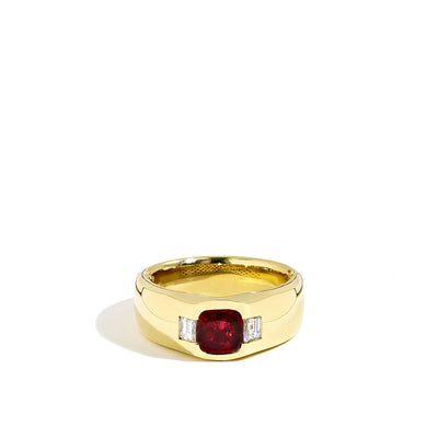 Robert Pelliccia Cushion Cut Ruby and Emerald Cut Diamond Men's Ring - Robert Pelliccia product