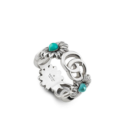 Gucci GG Marmont Silver Turquoise Flower Band Ring - Gucci product