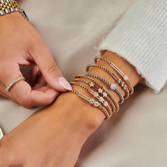 Hulchi Belluni Tresore Large Bead Triple Diamond Station Stretchy Bracelet