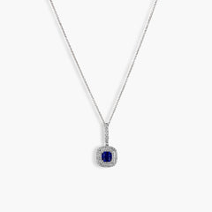 Blue Sapphire Double Halo Cushion Pendant