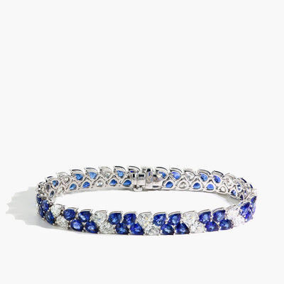 Blue Sapphire and Diamond Pear Double Row Bracelet - Private Label product