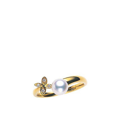 Mikimoto 6mm Akoya Pearl & Diamond Yellow Gold Clover Ring - Mikimoto product