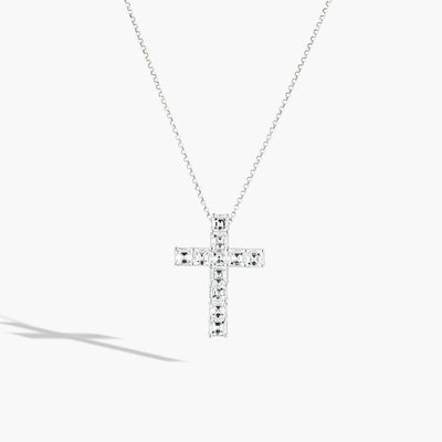 Big White Gold Asscher Diamond Cross Necklace - 2.84ctw - Private Label product