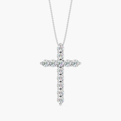 OM 14K Gold 1 CTTW Lab-Grown Diamond Cross Pendant, 18" in 14k White Gold