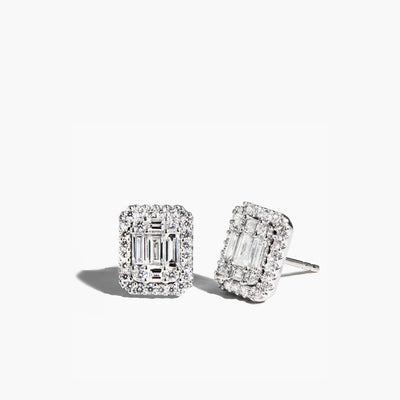 1 Carat Emerald Cut Illusion Diamond Stud Earrings in 14k White Gold - LOVEBRIGHT product