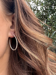 Yellow Gold Oval Inside Out Round Diamond Hoops - 2 CTW